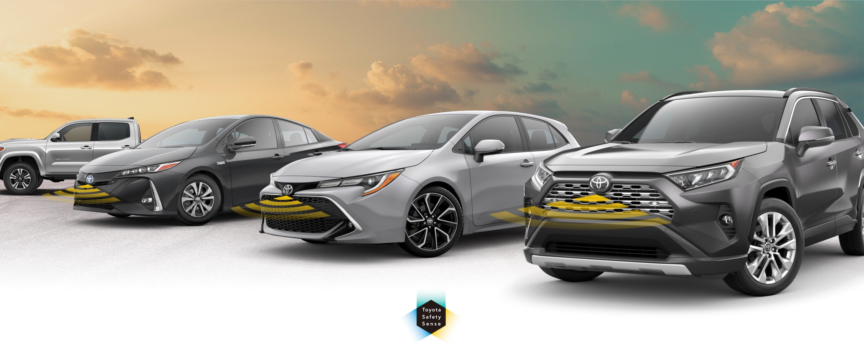 Toyota Safety Sense: Designed for Safety. Options shown on Toyota models including RAV4, Tacoma, and Camry, available now at New Rochelle Toyota in New Rochelle NY.